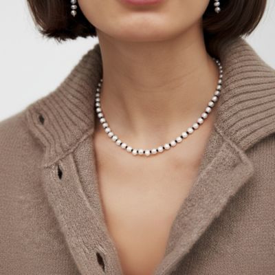 Japanese Black Beaded And Freshwater Pearl Stainless Steel Necklace