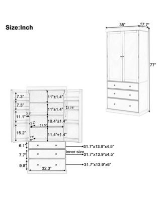 77" 1-Pc. Freestanding Tall Cupboard Storage Cabinet with 3 Adjustable Shelves, 8 Door Shelves and 3 Drawers