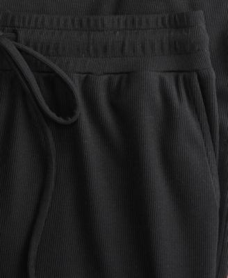 Petite Ribbed Knit High Rise Drawstring Wide-Leg Pants