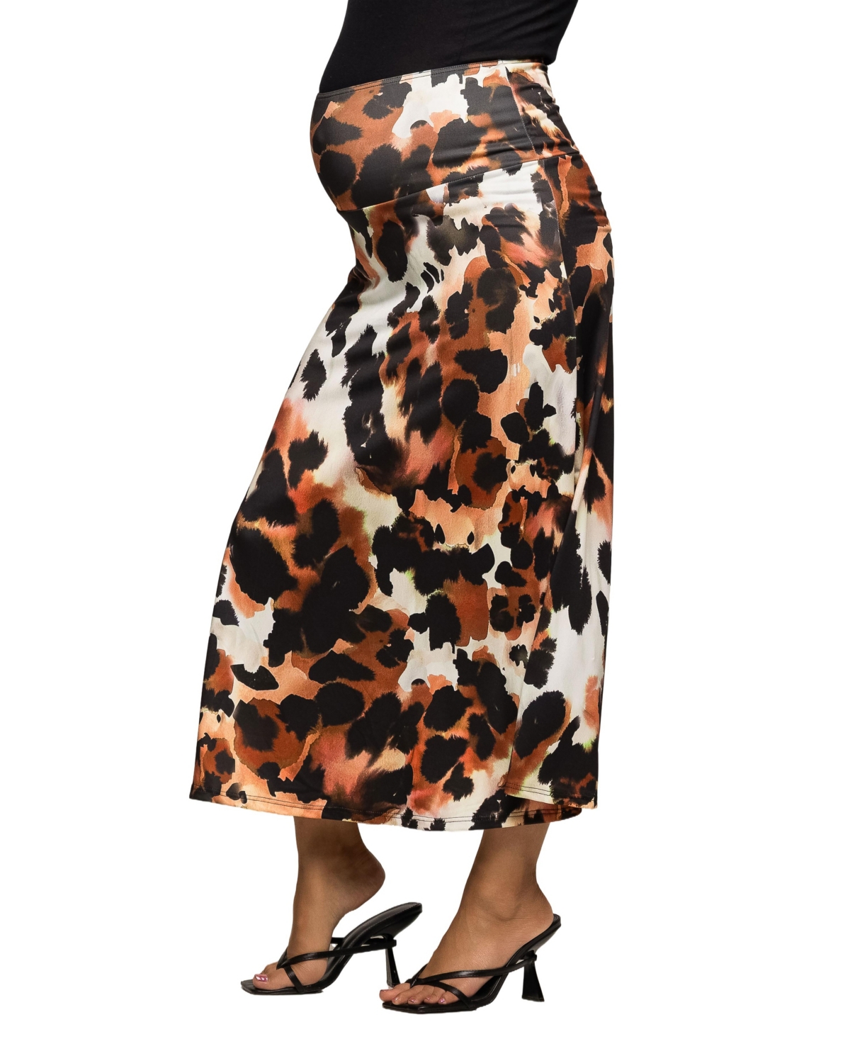24seven Comfort Apparel Women's Animal Print Elastic Waist Midi Skirt In Multi
