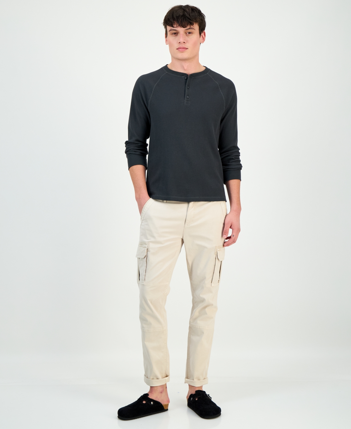 Sun + Stone Men's Thermal Waffle-Knit Henley Shirt, Macy's Exclusive