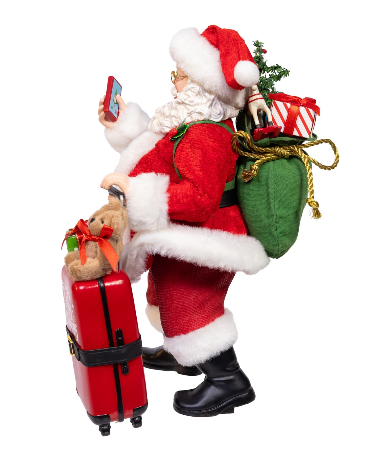 Kurt Adler 10.5-inch Fabriche Santa With Luggage, 2-piece Set In Red