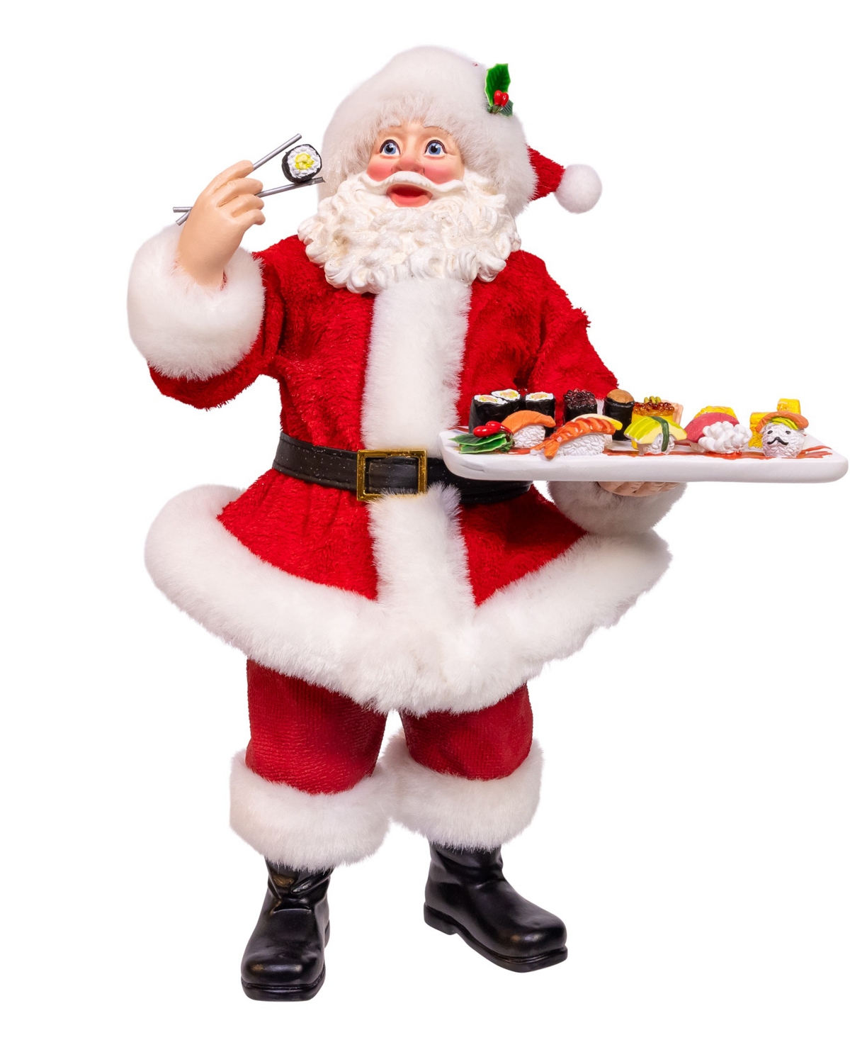 Kurt Adler 10.5-inch Fabriche Santa With Sushi Platter In Red