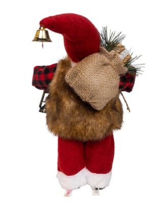 12" Standing Christmas Santa with Plaid Shirt, Sack and Lantern