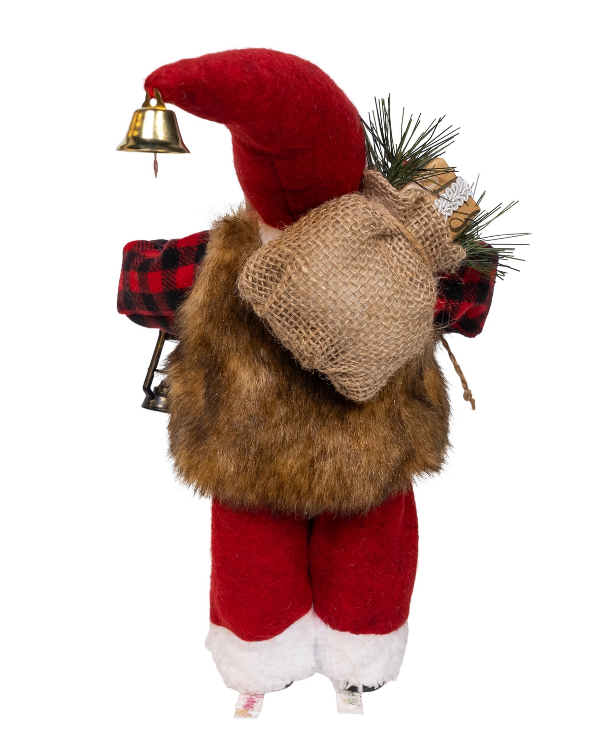 Kurt Adler 12-inch Standing Christmas Santa With Plaid Shirt, Sack And Lantern In Red