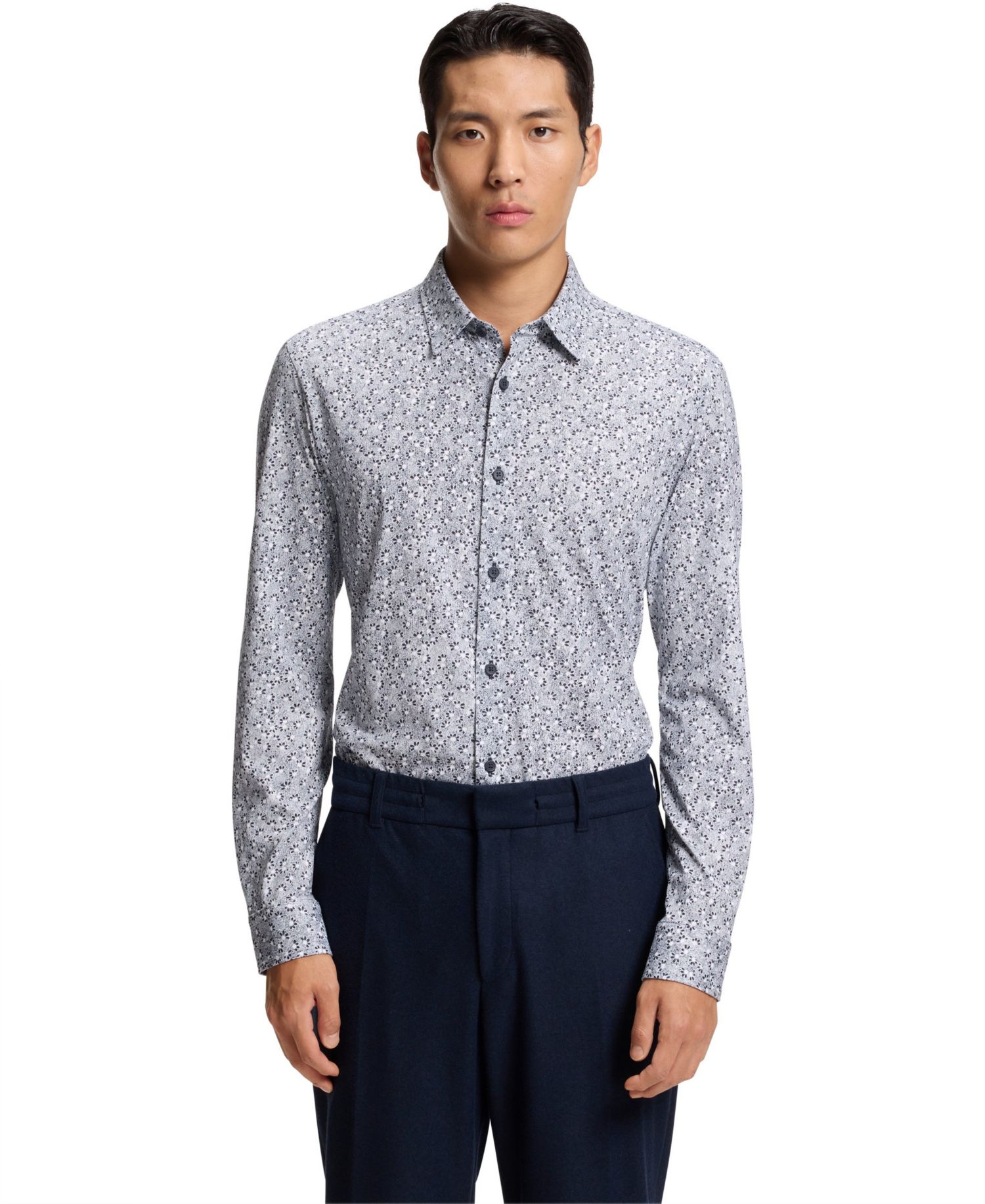 Men's Printed Cotton Blend Slim-Fit Dress Shirt