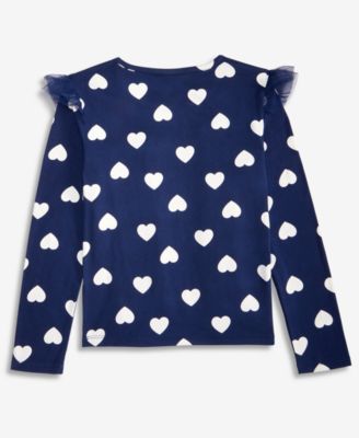Girls 5-20 Long-Sleeve Heart-Print Ruffled Top, Macy's Exclusive