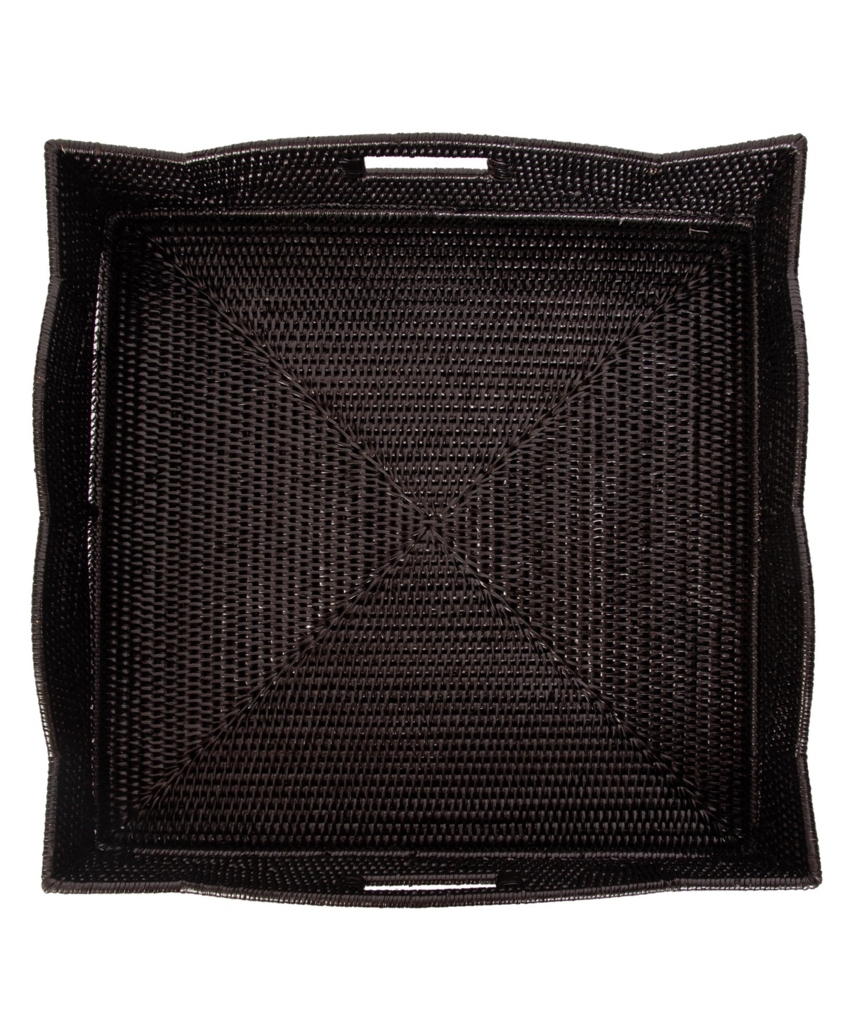 Artifacts Rattan Scallop Square Tray With Glass Insert