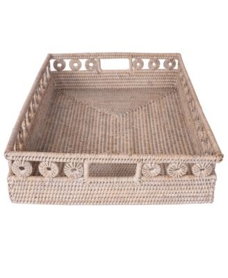 Artifacts Trading Company Rattan Inna Design Rectangular Tray with Cutout Handles