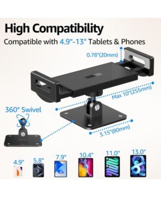 Tablet Wall Mount Holder, 360° Adjustable, for 4.7-13" Devices, Aluminum Wall Phone Holder, ipad Wall Mount for Home Office & Public Spaces