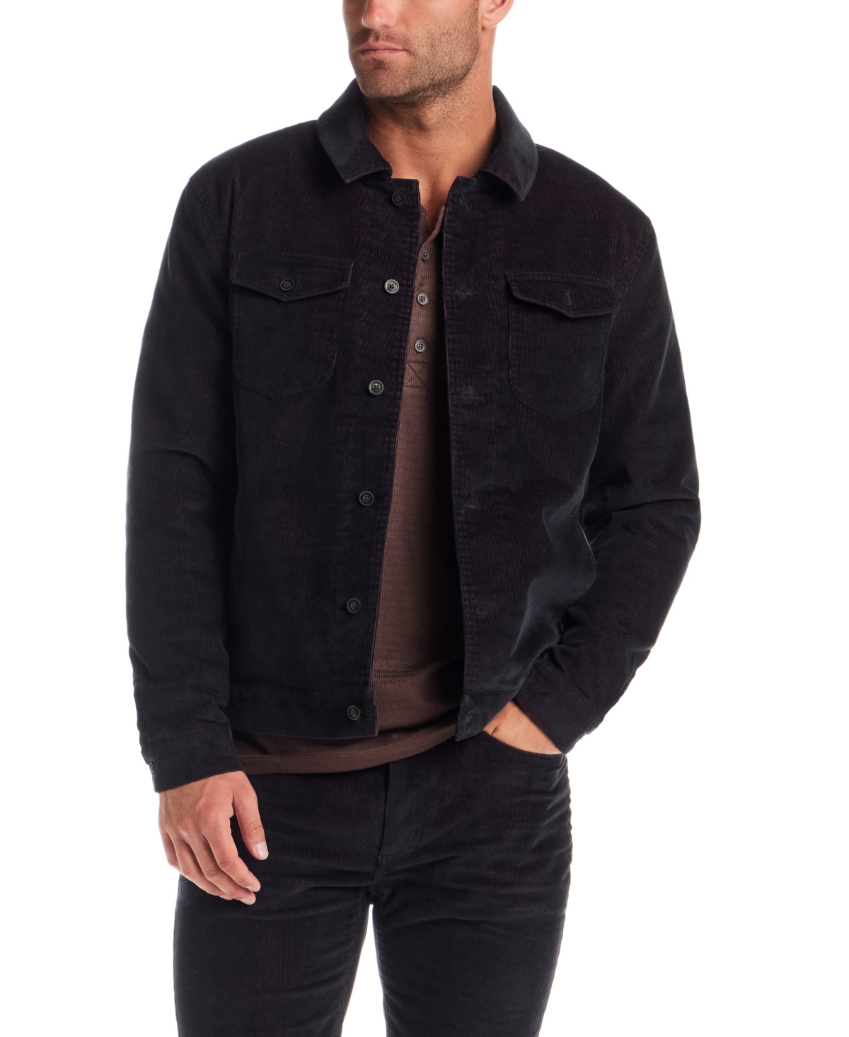 Vintage & Black Men's Two-Tone Long Sleeve Cord Jacket - Black