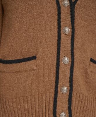 Women's Long Sleeve Tipped V-Neck Cardigan Sweater