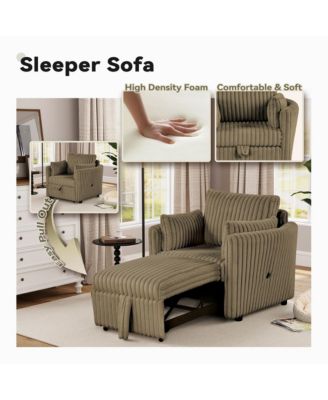  1 Pc  Fabric Upholstered, USB-A & USB-C Ports, Pillows  Pullout Sleeper, Space-Saving Design  Convertible Sofa Bed Chair