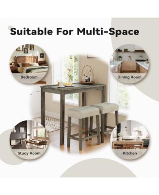 3-Piece Bar Table and Chairs Set Tall Dining Table with Upholstered Bar Stool for Living Room Kitchen