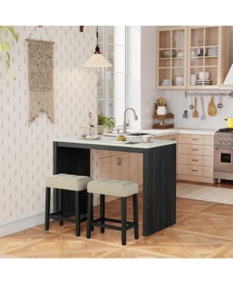 3-Piece Bar Table and Chairs Set Tall Dining Table with Upholstered Bar Stool for Living Room Kitchen