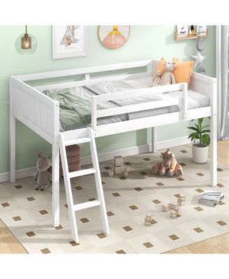 Boyle Living Twin Size Wood Low Loft Bed with Ladder, ladder can be placed on the left or right