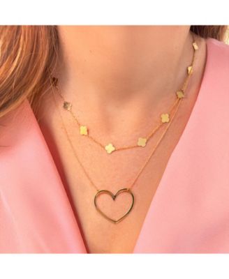 Large Gold Open Heart Necklace 14K Gold