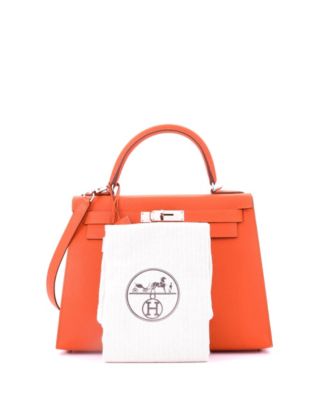 Kelly 28 Handbag Orange Epsom with Palladium Hardware