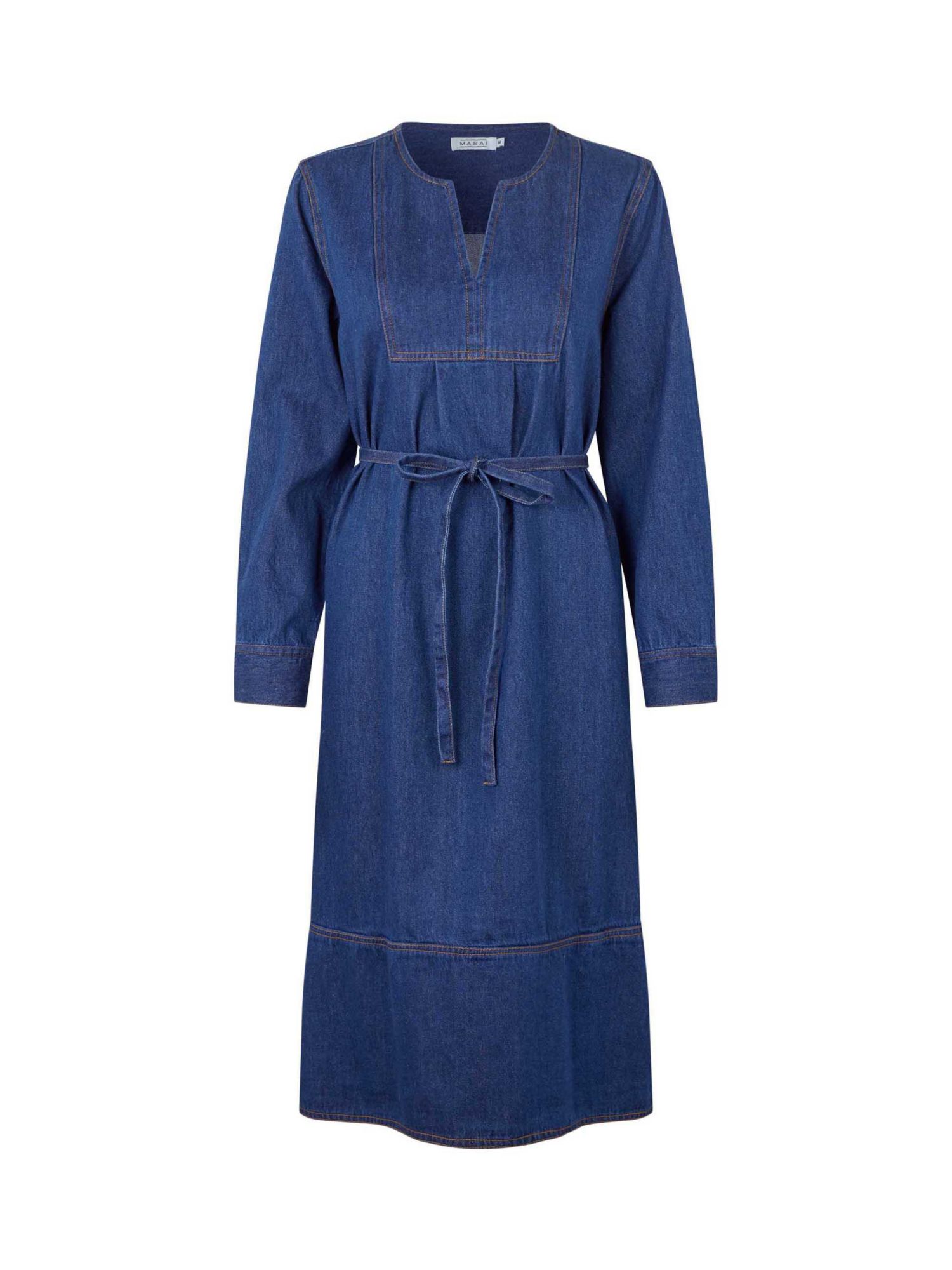 Women's Long Sleeve V-Neck Denim Midi Dress