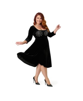 Plus Size Square Neck Pleated Swing Dress