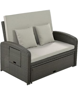 Double Reclining Rattan Chaise Lounge - Gray