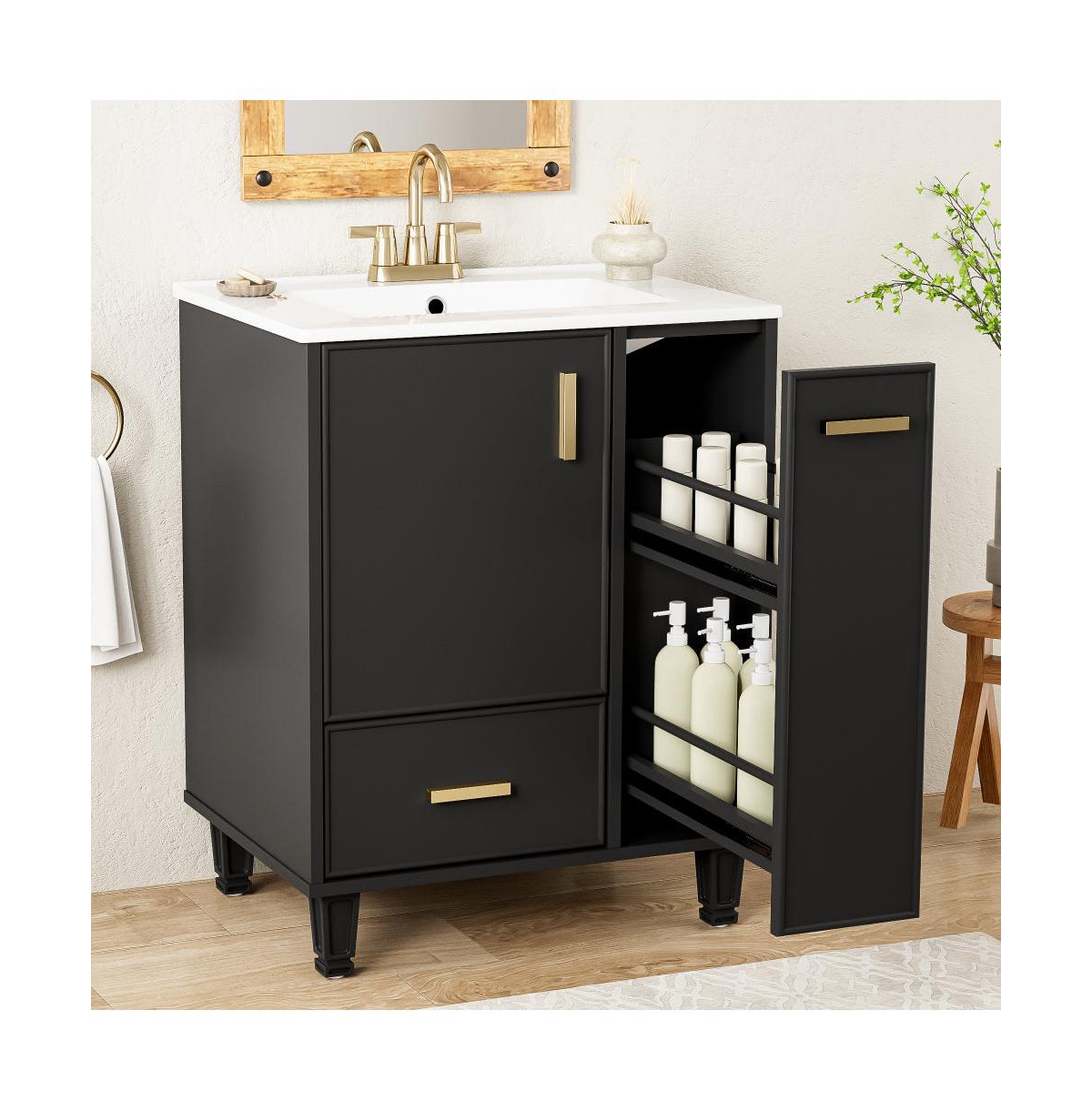 Chic Crate-24" Modern Bathroom Vanity Sink & Deep Drawer | 2-Tier Pull-Out Basket Solid Wood Frame White