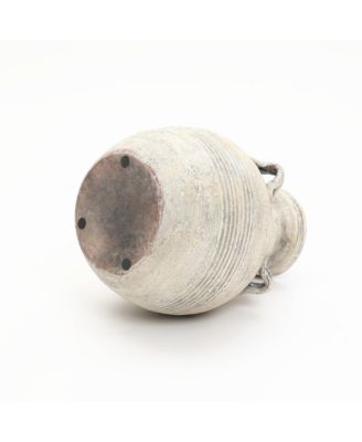 Rustic Off-White with Gray 12.4-Inch Tall Terracotta Urn Vase