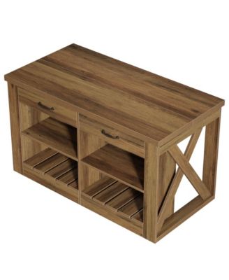 Kitchen Island with Storage and Seating, 55" Farmhouse Stationary Island Table