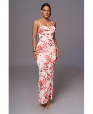 Women's Ivory Floral Slinky maxi dress