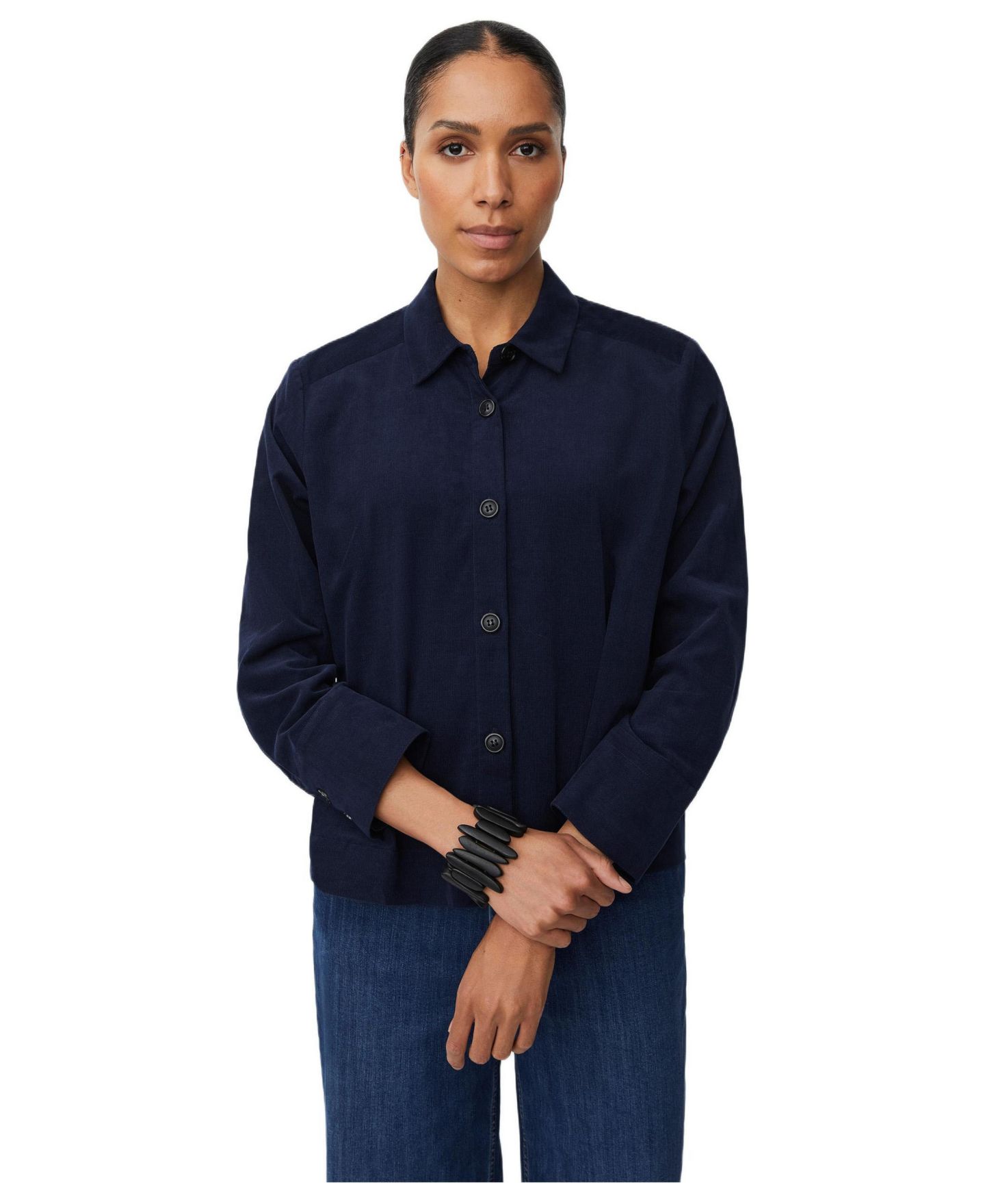 Женская рубашка Masai Copenhagen Long Sleeve Collared Velvet, цвет: Тёмно-синий — фото 1