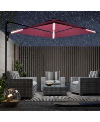 10FT Large Patio Umbrella with Solar Lights, Rectangle Wall Mounted Outdoor Patio Umbrella