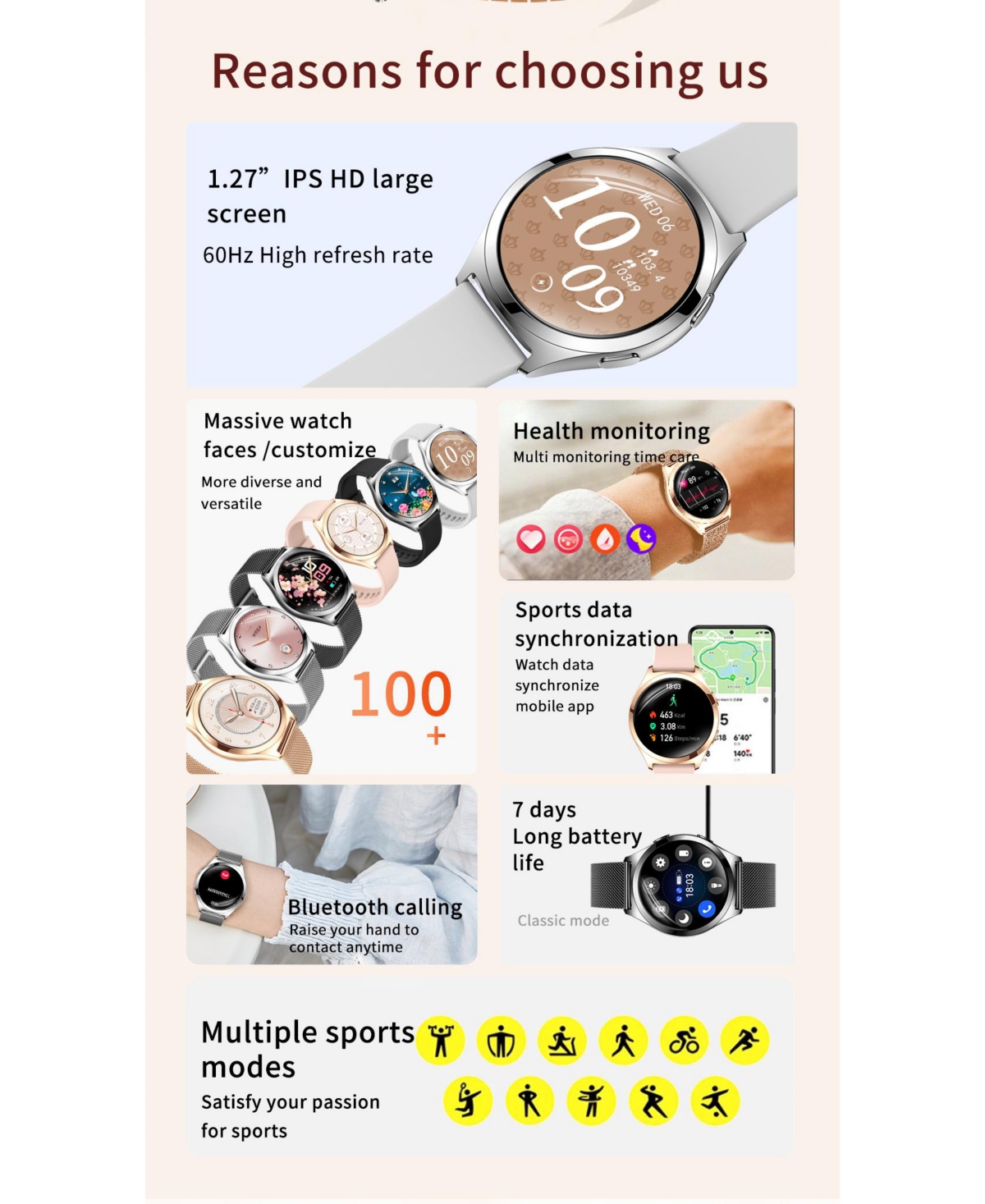 Ruxing Smart Smart watch 1.27 Hd large screen heart rate female physiological monitoring waterproof Bluetooth watch -Gold