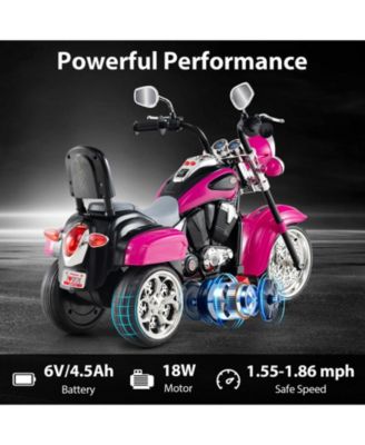 6V Electric Kids Motorcycle 3-Wheel Ride On Toy w/ Adjustable Headlight