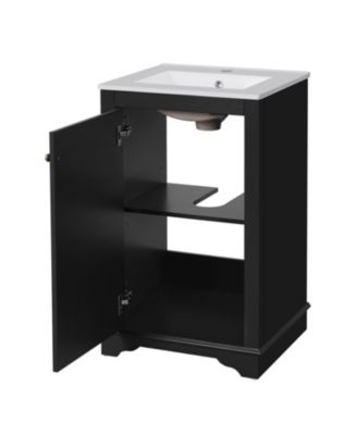 20-Inch Bathroom Vanity with Ceramic Sink, Freestanding Single Vanity, Soft-Close Door & Adjustable Shelf