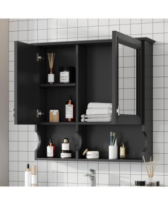 30'' Mirror Medicine Cabinet with Open Shelves, Doors & Adjustable Shelf for Bathroom Storage