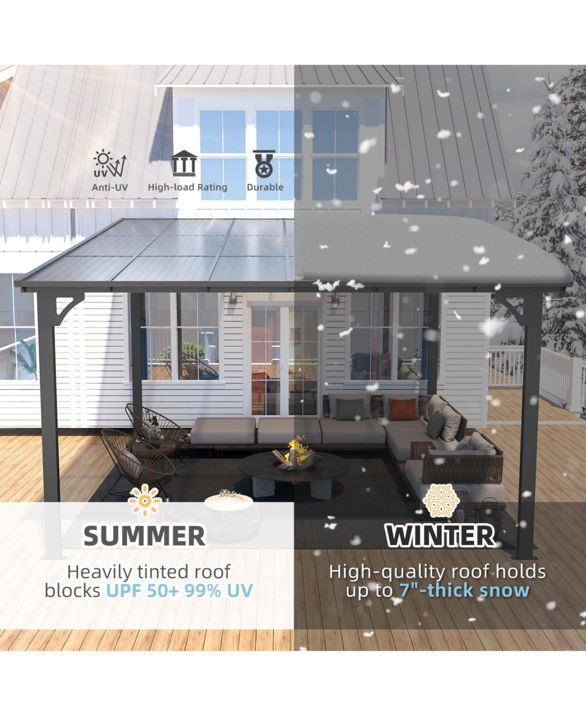 Aecojoy 12'x12' Wall Mounted Gazebos Pergola