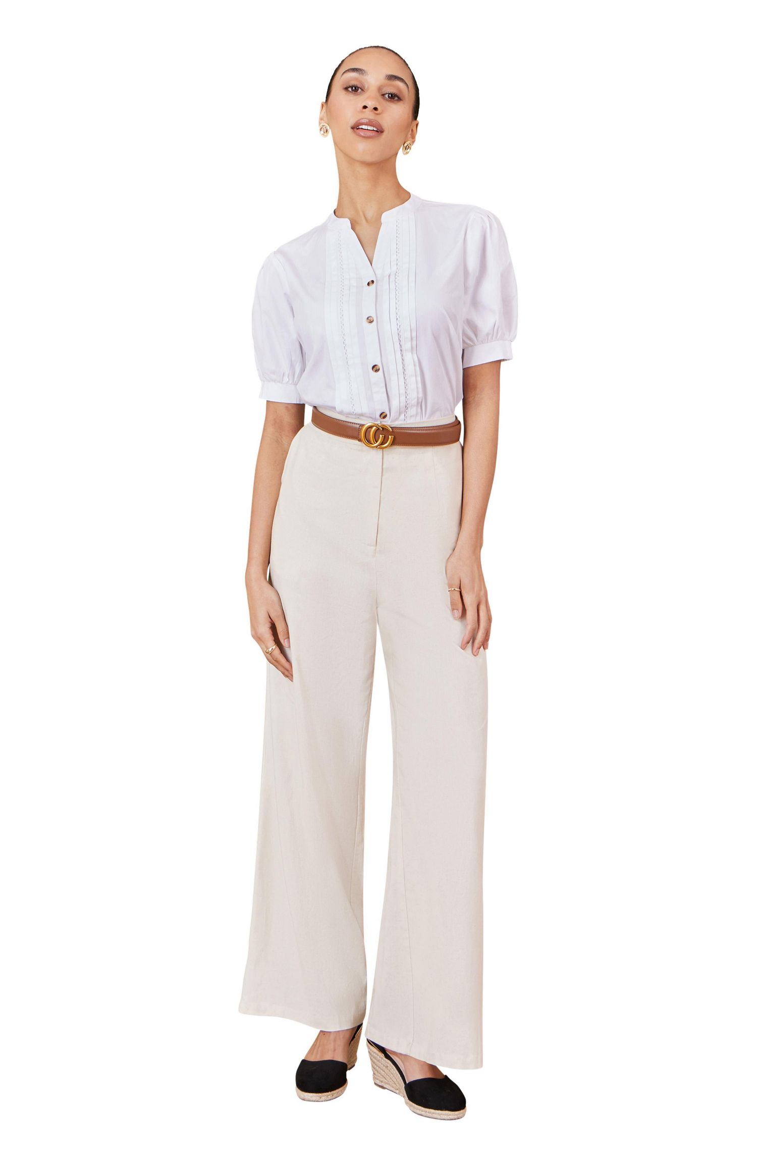Women's Cotton Pleated Short Sleeve Shirt