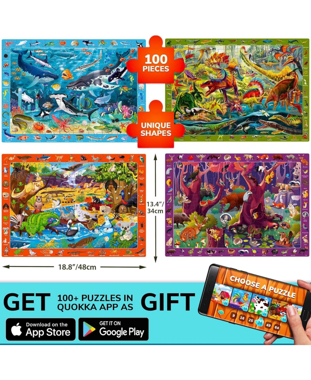Quokka 4x100 Pcs Search & Find Puzzles for Kids 4-6