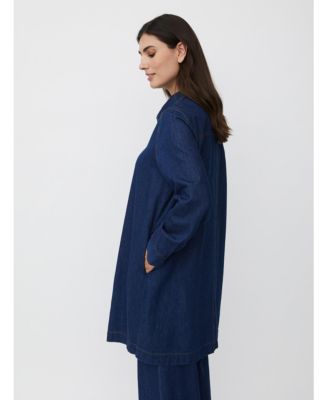 Women's Denim Long Sleeve Collared Long Shirt