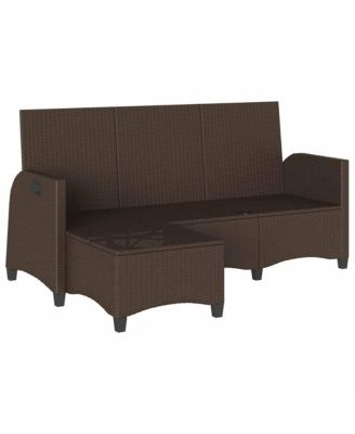 Reclining Patio Sofa with Cushions L-shaped Brown Poly Rattan