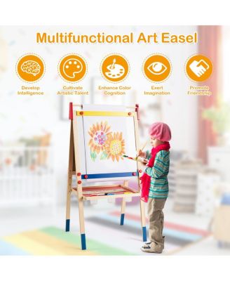 All-in-One Wooden Kid's Art Easel Height Adjustable Paper Roll