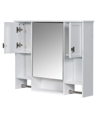 35'' x 28'' Modern Wall Mounted Bathroom Storage Cabinet with Mirror & Towel Bar