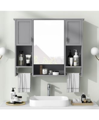 35'' x 28'' Modern Wall Mounted Bathroom Storage Cabinet with Mirror & Towel Bar