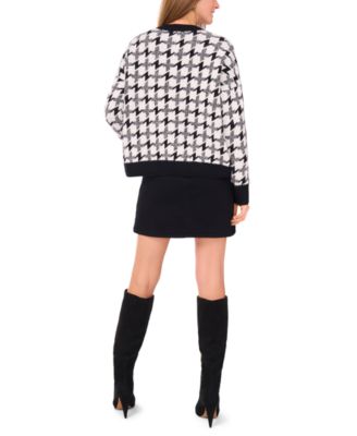 Women's Crewneck Houndstooth Long-Sleeve Sweater		