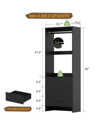 24" Freestanding Closet Organizer System with Hanging Rods and Drawers