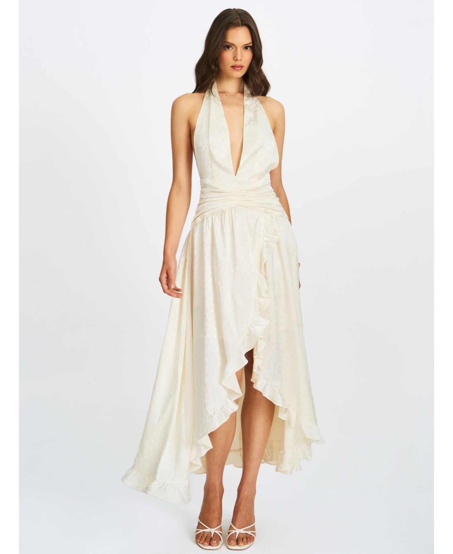 Women's Nalani Floral Ivory Ruffled Halter Maxi Dress