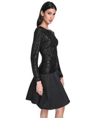 Women's Long Sleeve Boat Neck Dress