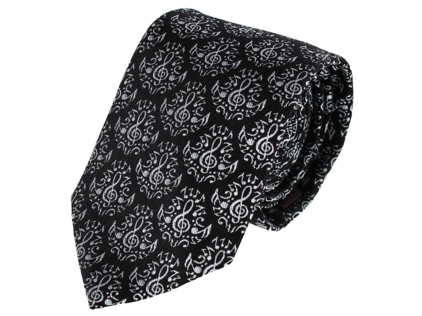 Мужской галстук TRAFALGAR Maestro's Melody Mayhem Muscial Note Novelty Silk Necktie, цвет: Чёрный — фото 1