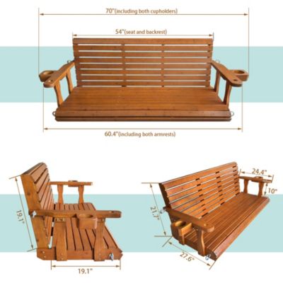 3-Seater 5 FT Extra Large Wooden Porch Swing, Heavy Duty 880 LBS, for Outdoor Patio Garden (Deep Brown)