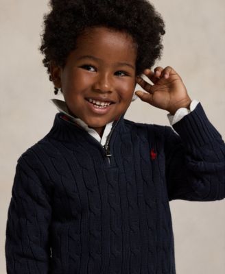 Boys 2-7 Cable-Knit Cotton Quarter-Zip Sweater